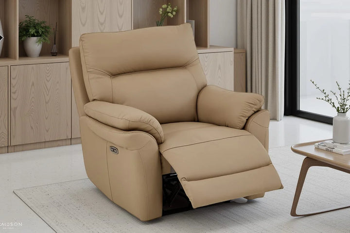 Beige Leather Electric 1 Seater Recliner Chair