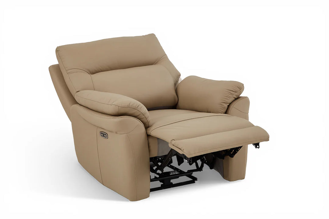 Beige Leather Electric 1 Seater Recliner Chair