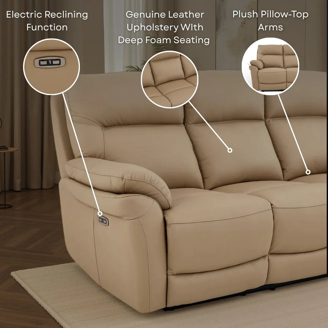 Beige Leather Electric 1 Seater Recliner Chair