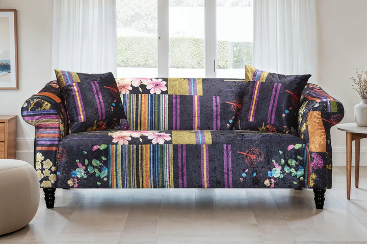 Multicoloured fabric patchwork 3 seater