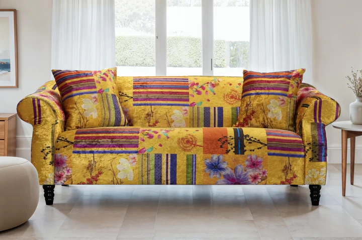 Multicoloured fabric patchwork 3 seater