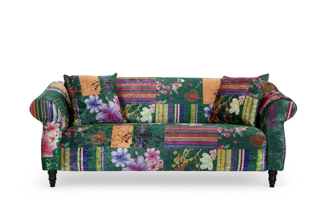 Multicoloured fabric patchwork 3 seater