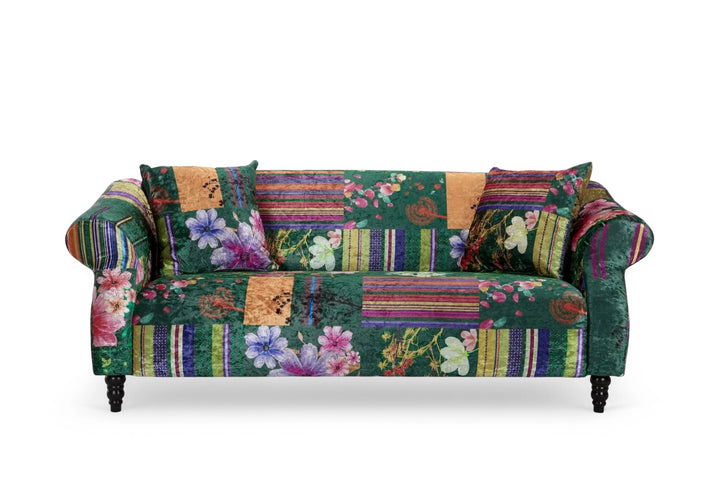 Multicoloured fabric patchwork 3 seater