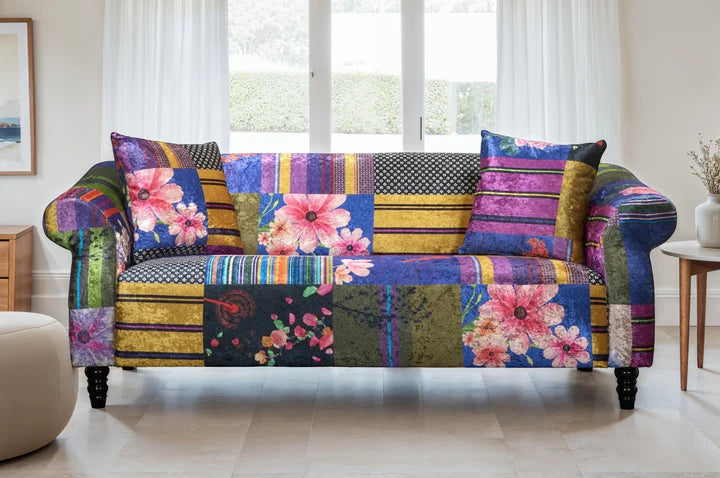 Multicoloured fabric patchwork 3 seater