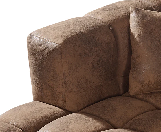 Faux Leather Suede Brown Right Hand Facing Corner Sofa with Ottoman