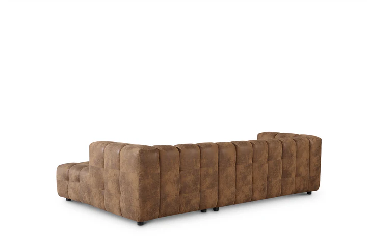 Faux Leather Suede Brown Right Hand Facing Corner Sofa with Ottoman