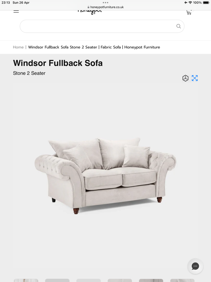 Windsor Fullback Sofa Stone 2 Seater