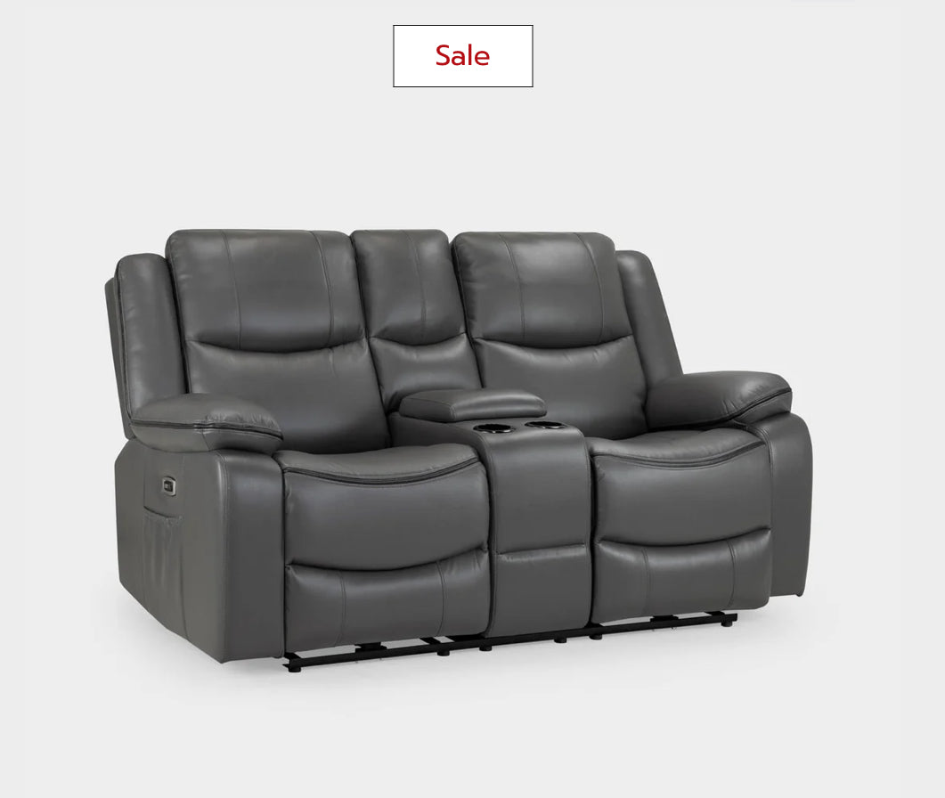 Harald Electric Recliner Sofa Grey Faux leather 2 Seater