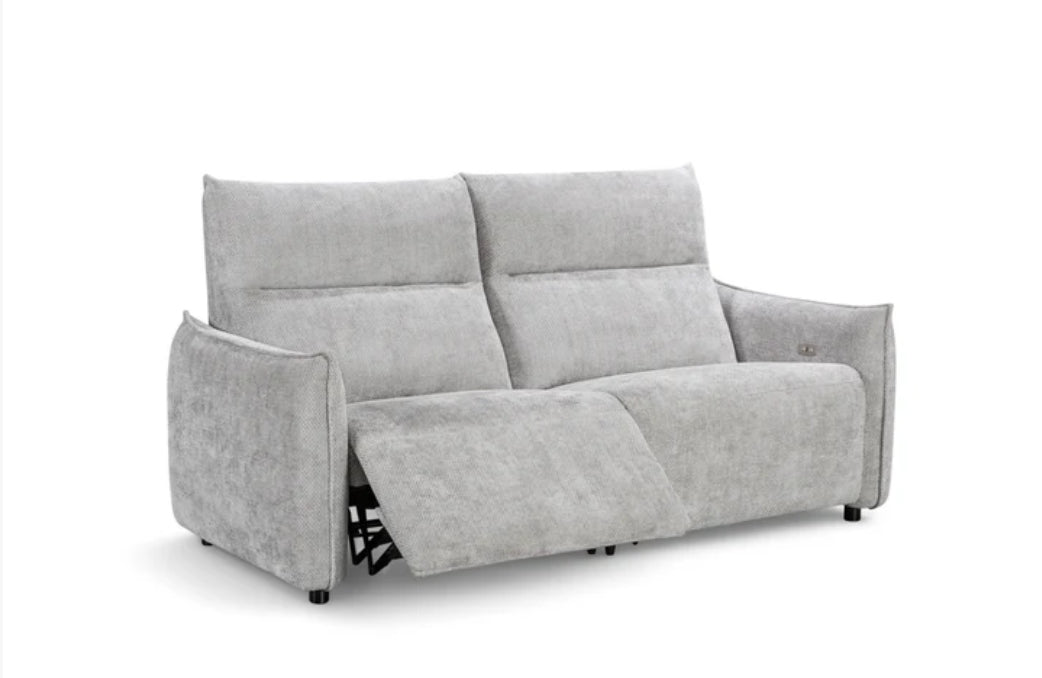 Woven Chenille Grey 3 Seater Electric Recliner Sofa