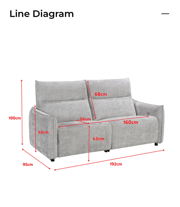 Woven Chenille Grey 3 Seater Electric Recliner Sofa