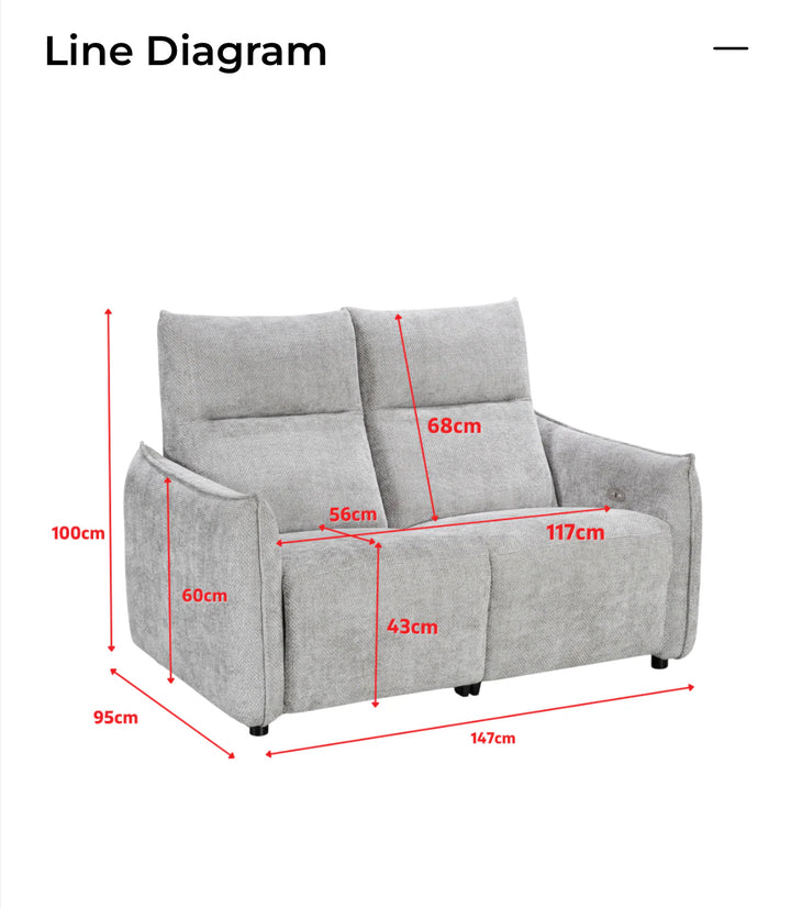 Woven Chenille Grey 2 Seater Electric Recliner Sofa