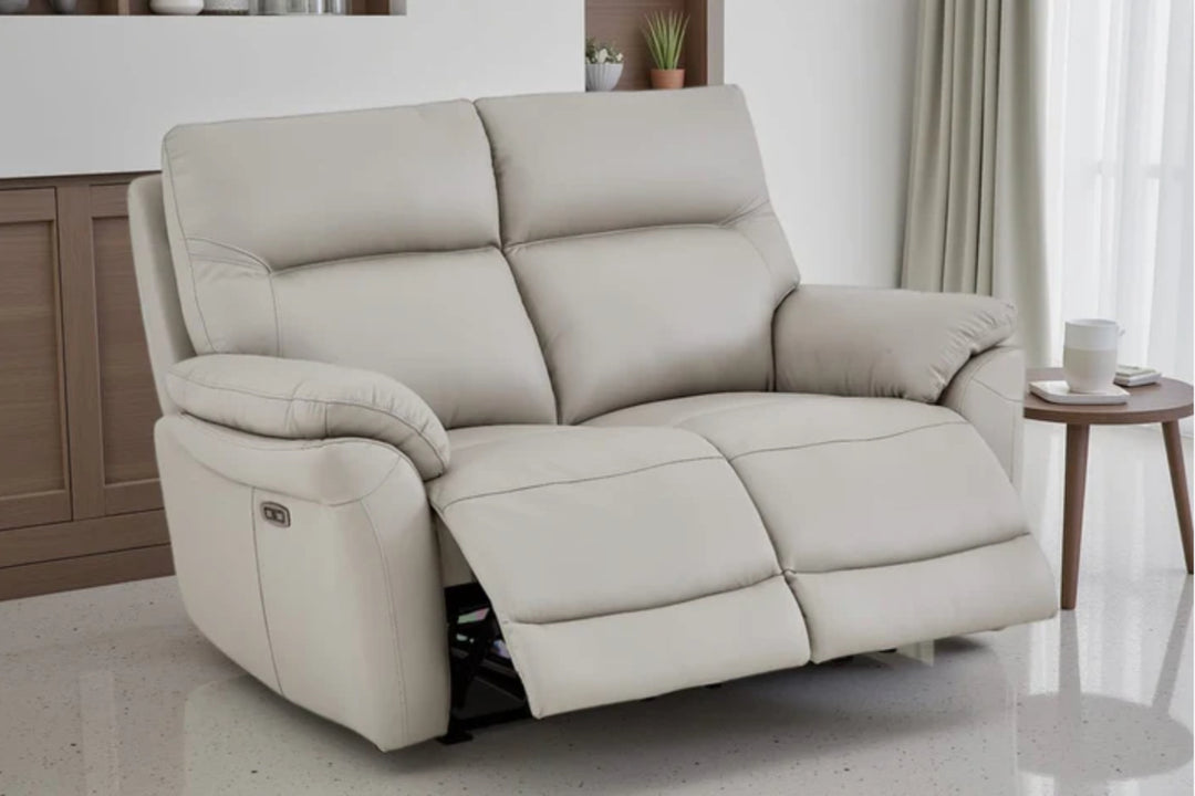 Grey Leather Electric 2 Seater Recliner Sofa