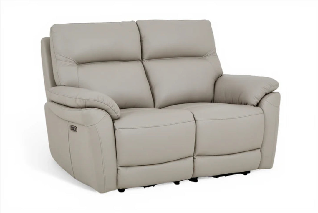 Grey Leather Electric 2 Seater Recliner Sofa