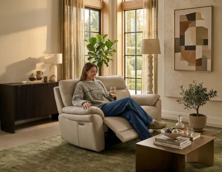 Grey Leather Electric 2 Seater Recliner Sofa