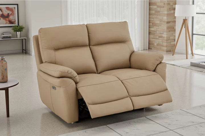 Grey Leather Electric 2 Seater Recliner Sofa