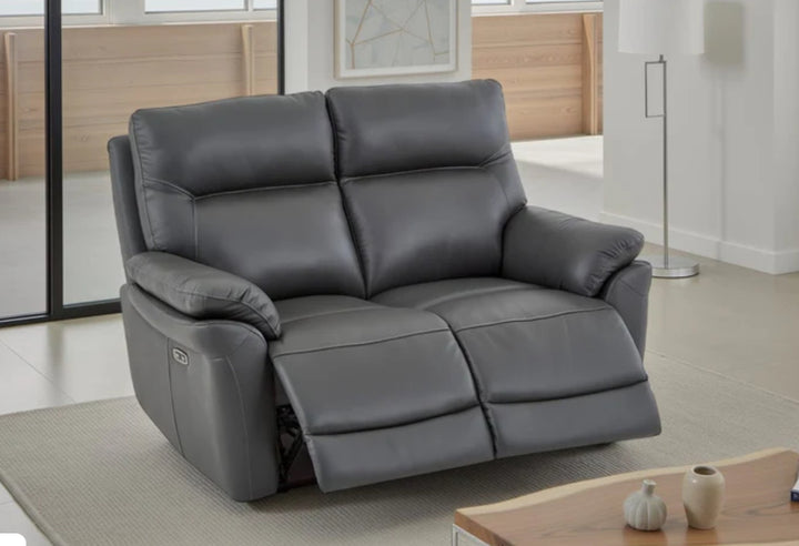 Grey Leather Electric 2 Seater Recliner Sofa