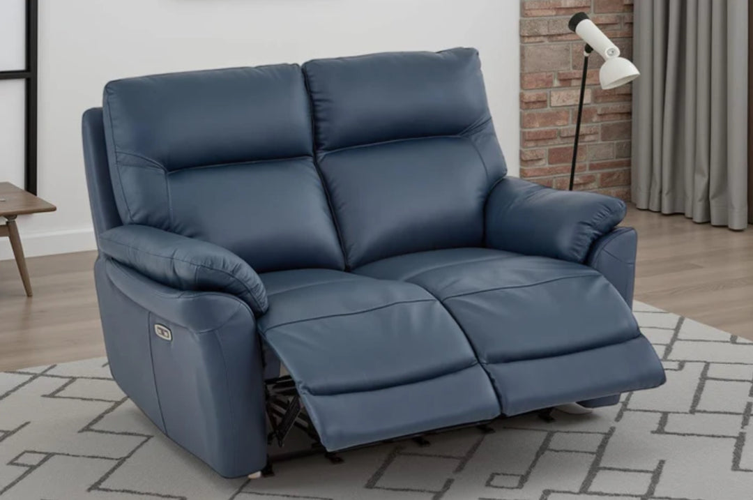 Grey Leather Electric 2 Seater Recliner Sofa