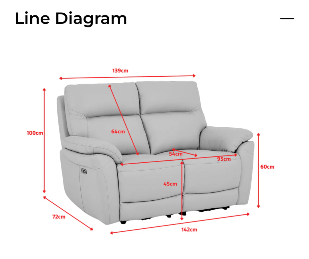 Grey Leather Electric 2 Seater Recliner Sofa