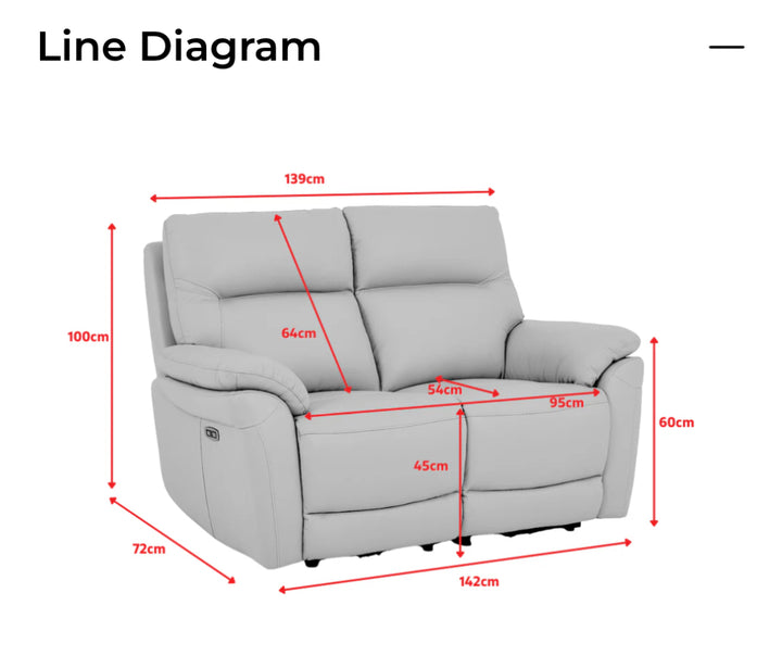 Grey Leather Electric 2 Seater Recliner Sofa