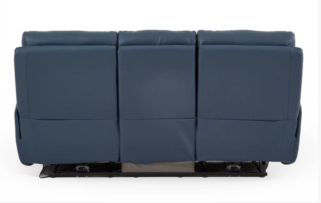 Navy Blue Leather Electric 3 Seater Recliner Sofa