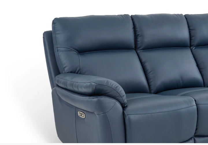 Navy Blue Leather Electric 3 Seater Recliner Sofa