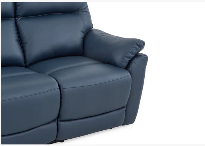 Navy Blue Leather Electric 3 Seater Recliner Sofa