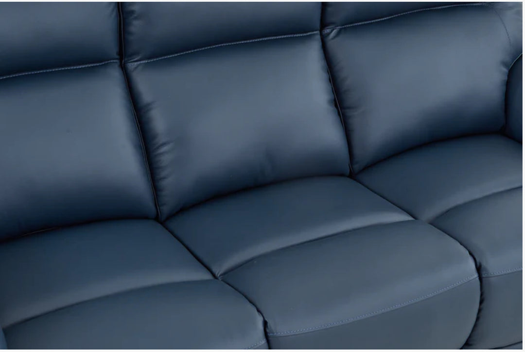 Navy Blue Leather Electric 3 Seater Recliner Sofa