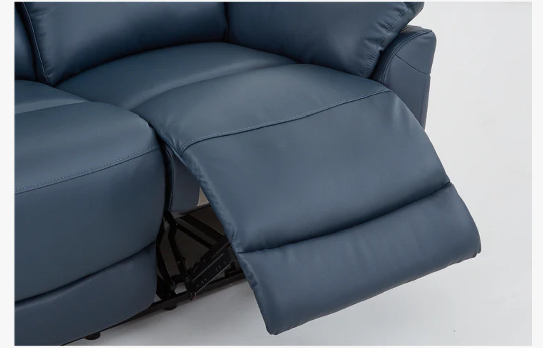 Navy Blue Leather Electric 3 Seater Recliner Sofa