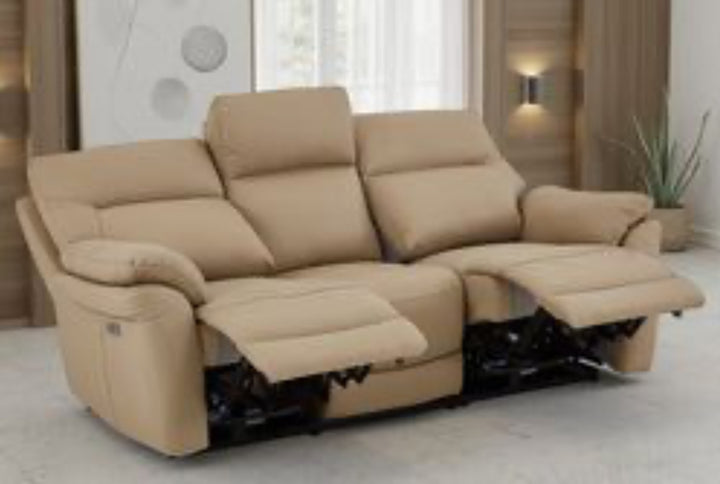Navy Blue Leather Electric 3 Seater Recliner Sofa