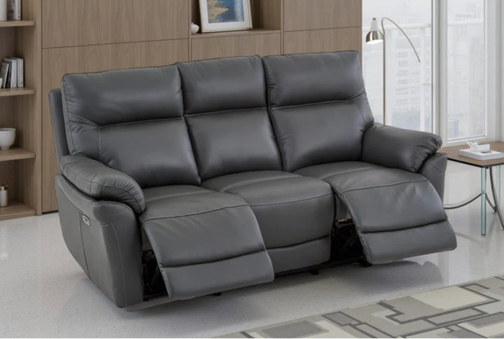 Navy Blue Leather Electric 3 Seater Recliner Sofa