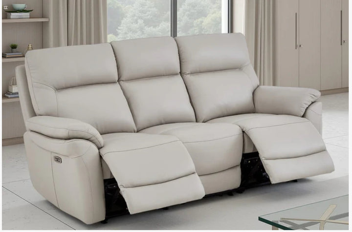 Navy Blue Leather Electric 3 Seater Recliner Sofa