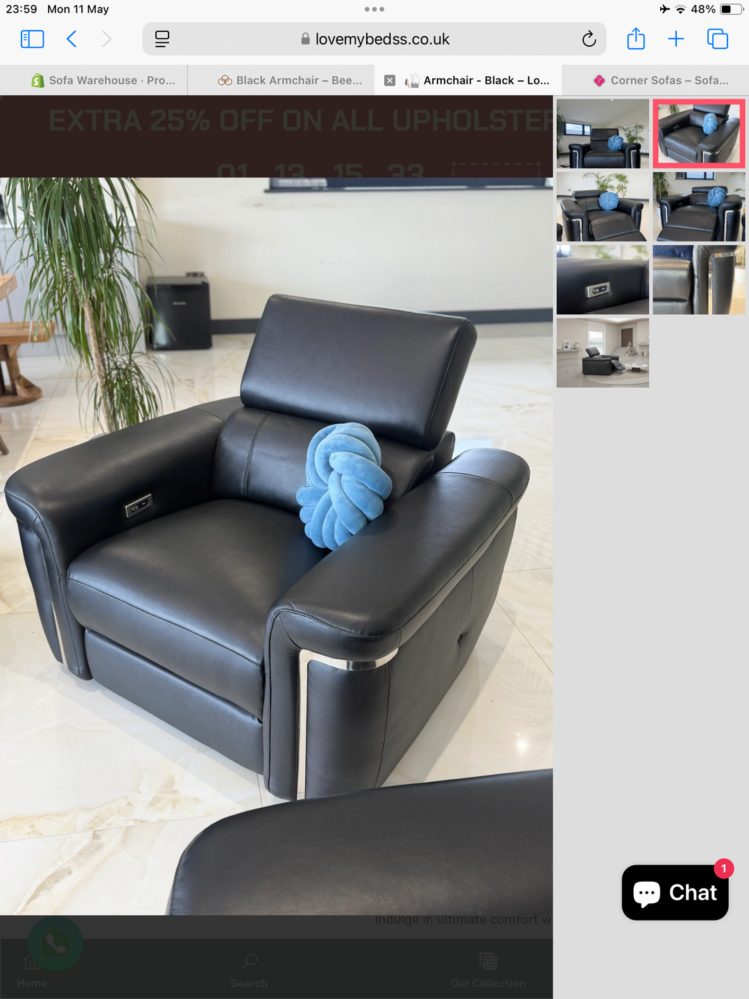 Somerville Electric Recliner Sofa Armchair - Black