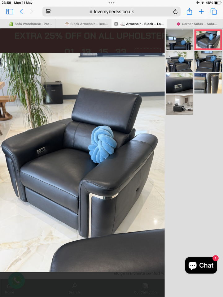 Somerville Electric Recliner Sofa Armchair - Black