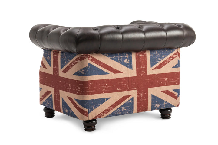 Union Jack brown faux leather Chesterfield chair