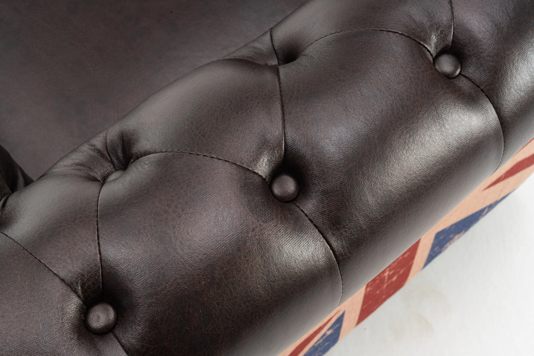 Union Jack brown faux leather Chesterfield chair