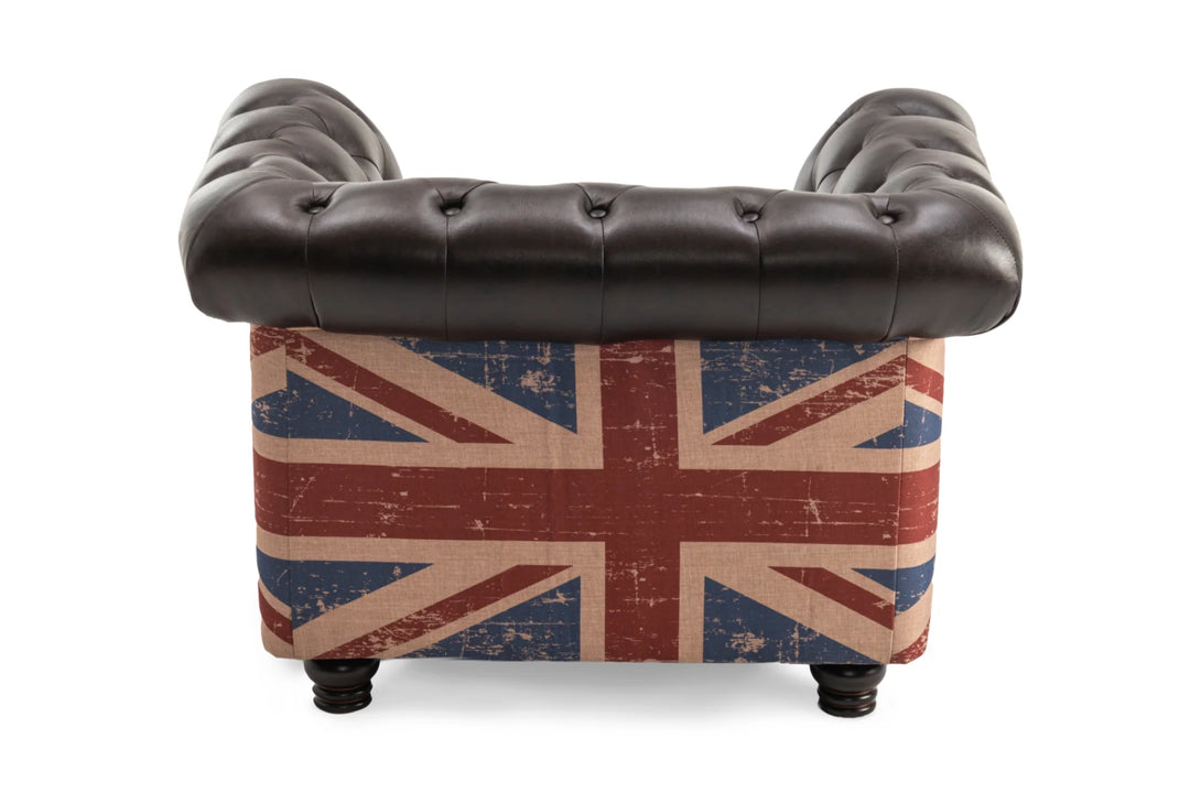 Union Jack brown faux leather Chesterfield chair
