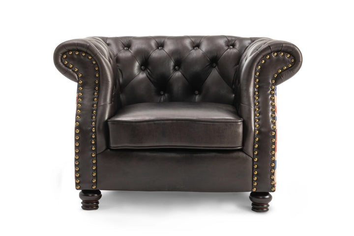 Union Jack brown faux leather Chesterfield chair