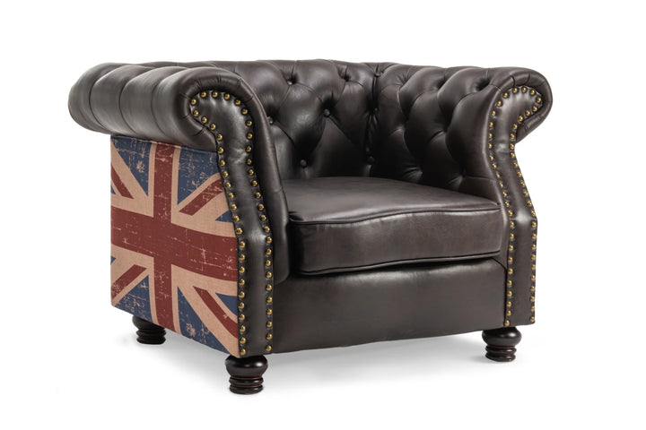 Union Jack brown faux leather Chesterfield chair