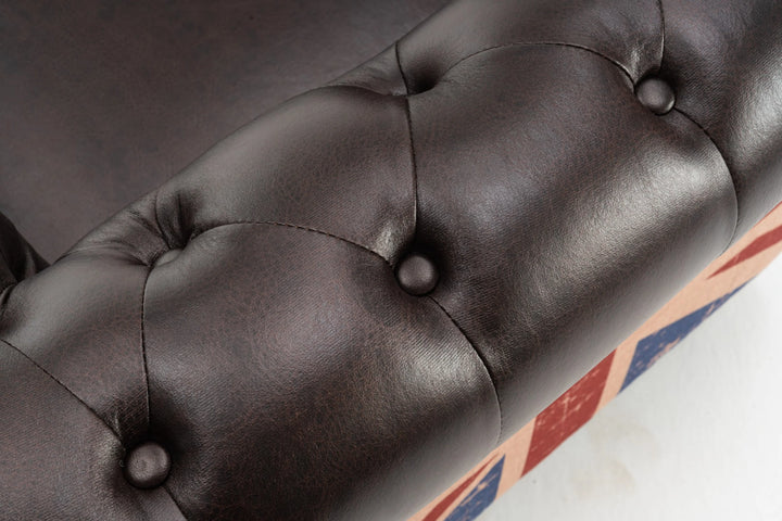 Faux Leather Brown 3 Seater Union Jack Chesterfield Sofa