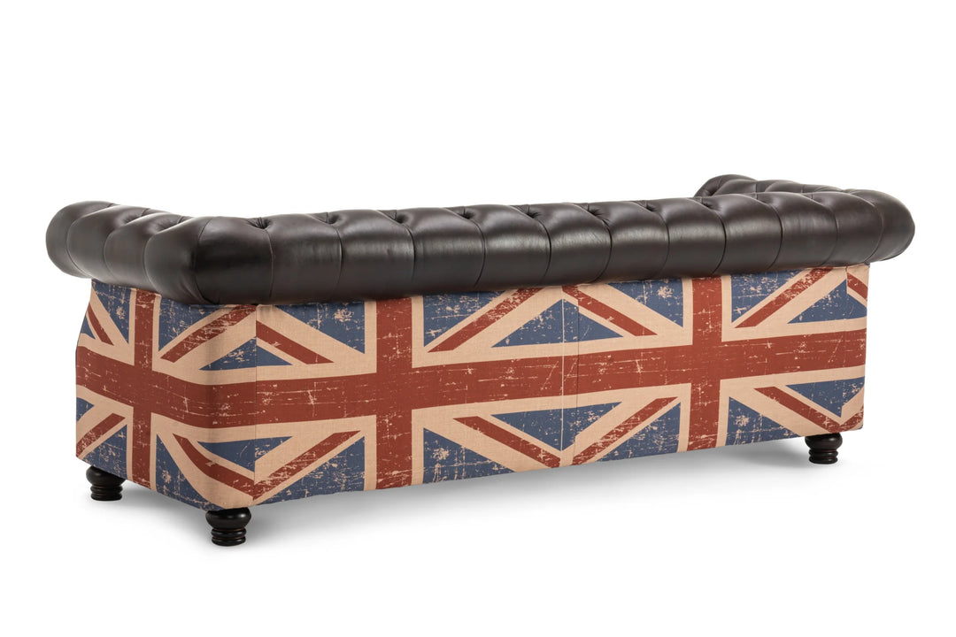 Faux Leather Brown 3 Seater Union Jack Chesterfield Sofa