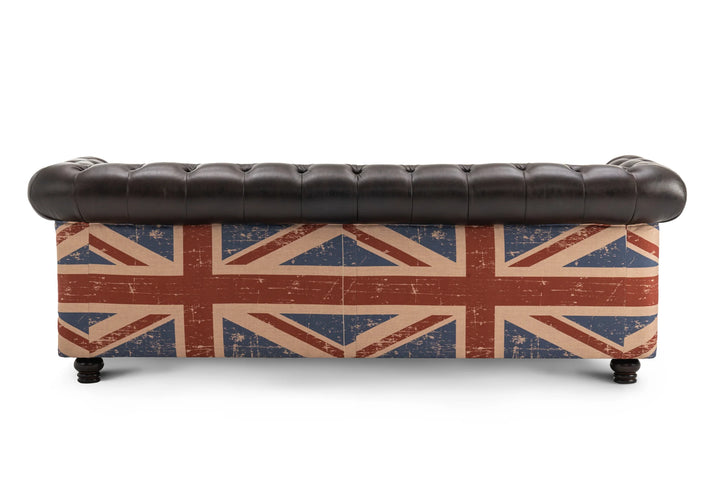 Faux Leather Brown 3 Seater Union Jack Chesterfield Sofa