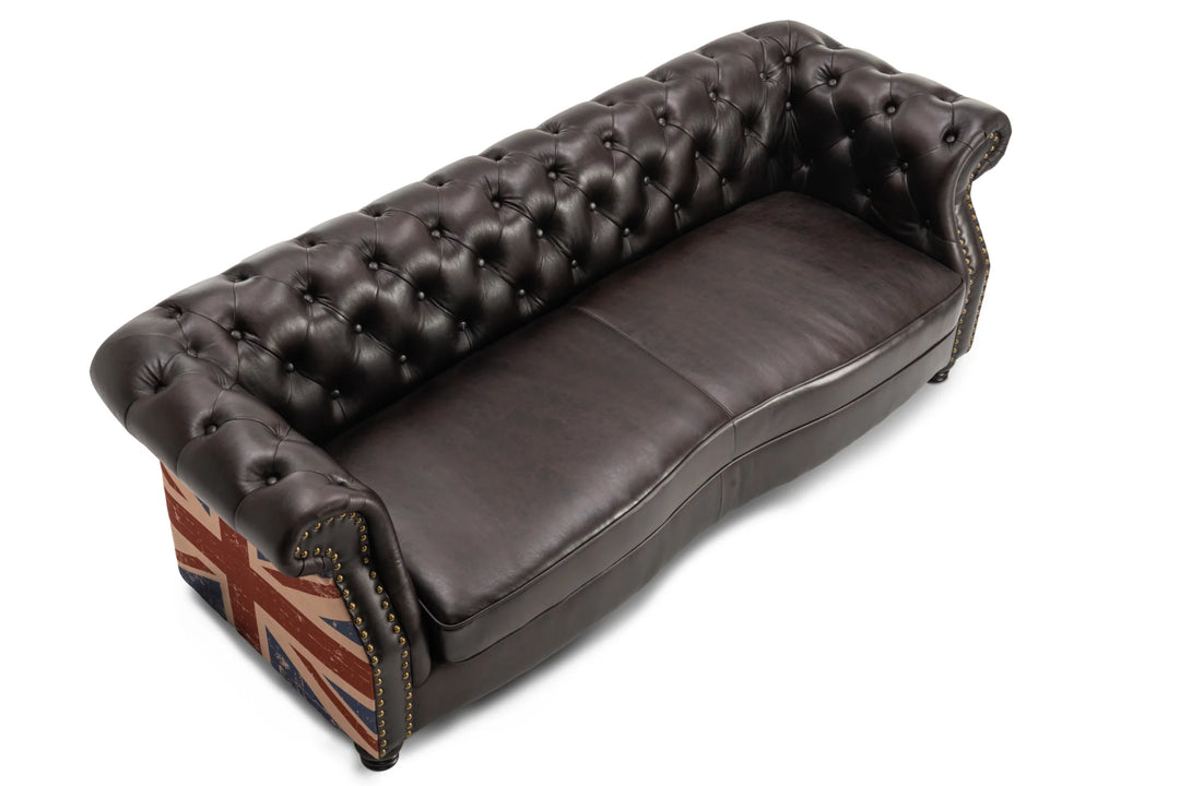 Faux Leather Brown 3 Seater Union Jack Chesterfield Sofa