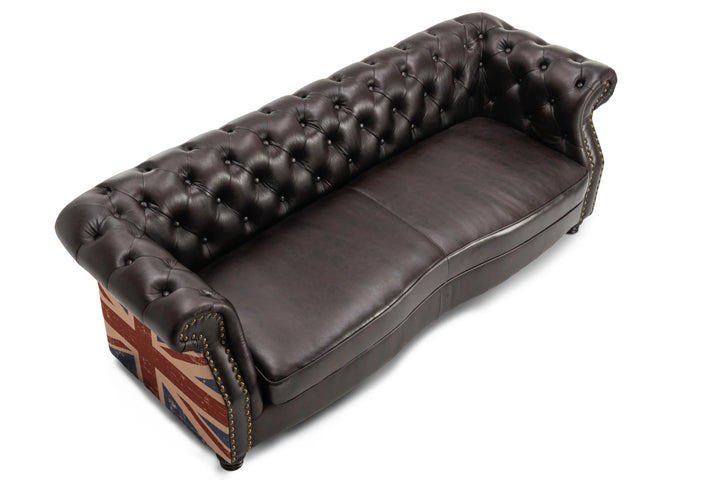 Faux Leather Brown 3 Seater Union Jack Chesterfield Sofa