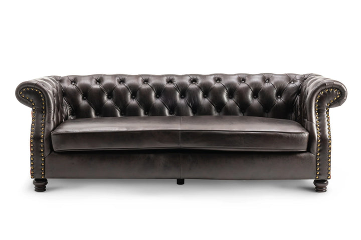 Faux Leather Brown 3 Seater Union Jack Chesterfield Sofa