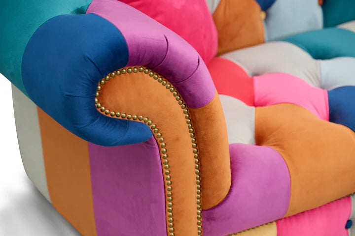 Multicoloured harlequin 3 seater Chesterfield