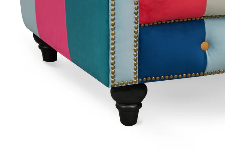 Multicoloured harlequin 2 seater Chesterfield sofa