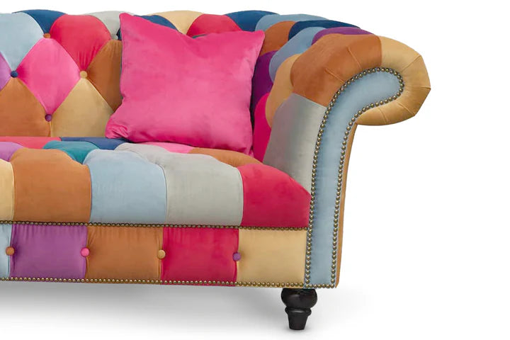 Multicoloured harlequin 3 seater Chesterfield