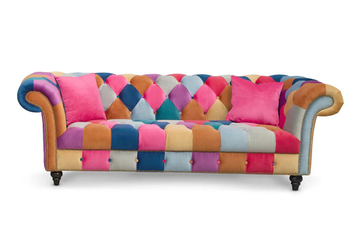 Multicoloured harlequin 3 seater Chesterfield