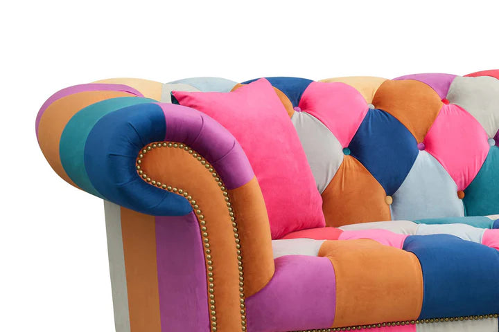 Multicoloured harlequin 3 seater Chesterfield