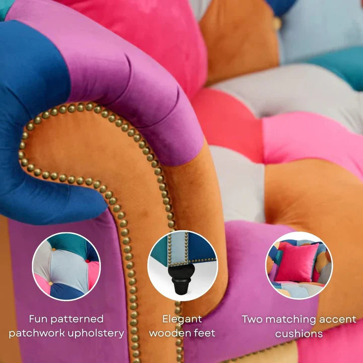 Multicoloured harlequin 3 seater Chesterfield
